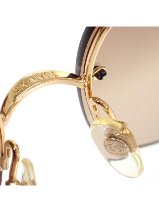Chanel Half Rimless CC Logo Eyewear Sunglasses Rhinestone Gold Brown Y2K Vintage main image 4
